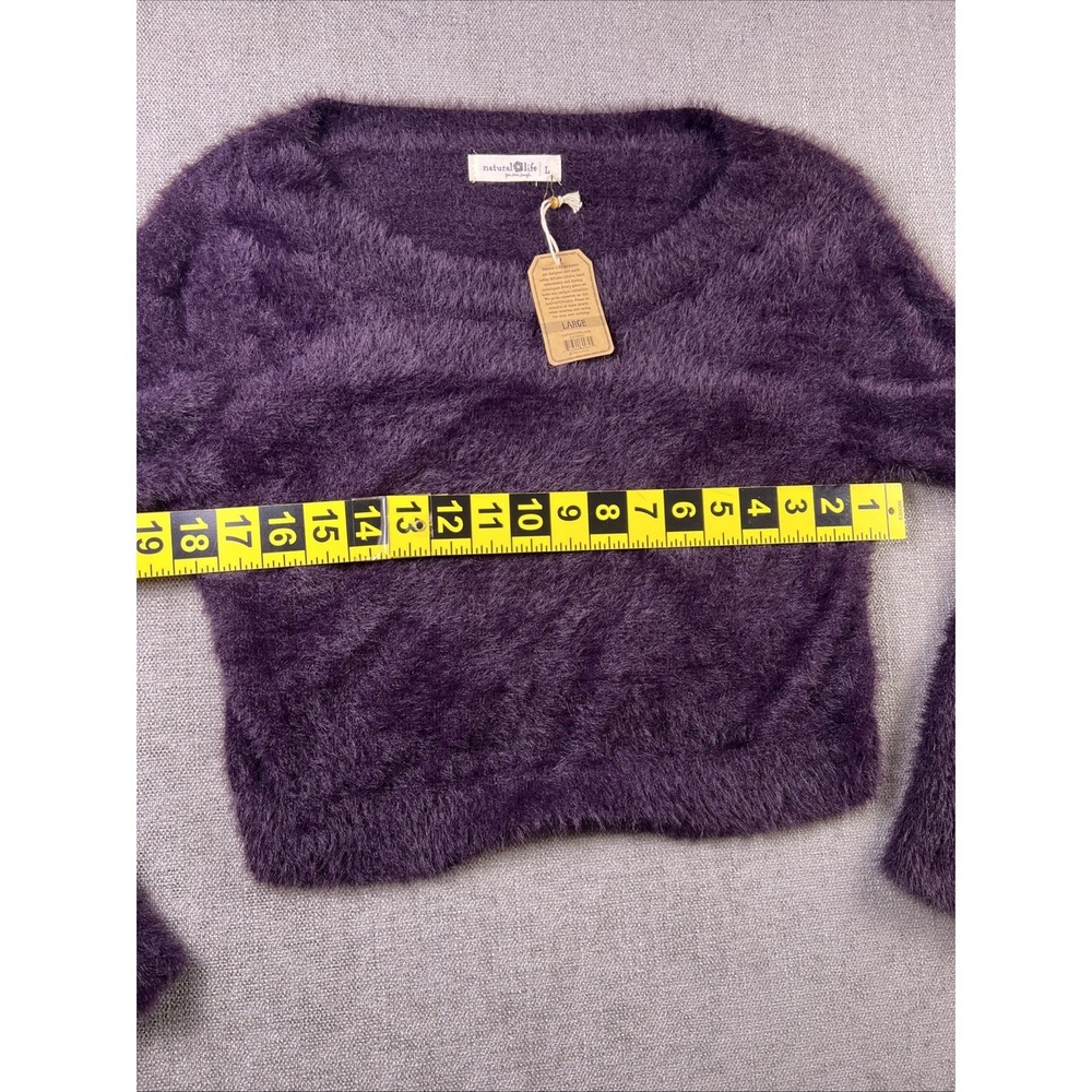 Natural Life Fuzzy Cropped Sweater‎ Boat Neck Long Sleeve Womens L Plum Purple - Picture 5 of 11